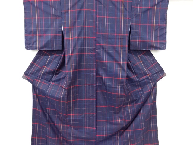 JAPANESE KIMONO / UNUSED OSHIMA TSUMUGI / SILK / WOVEN GRID